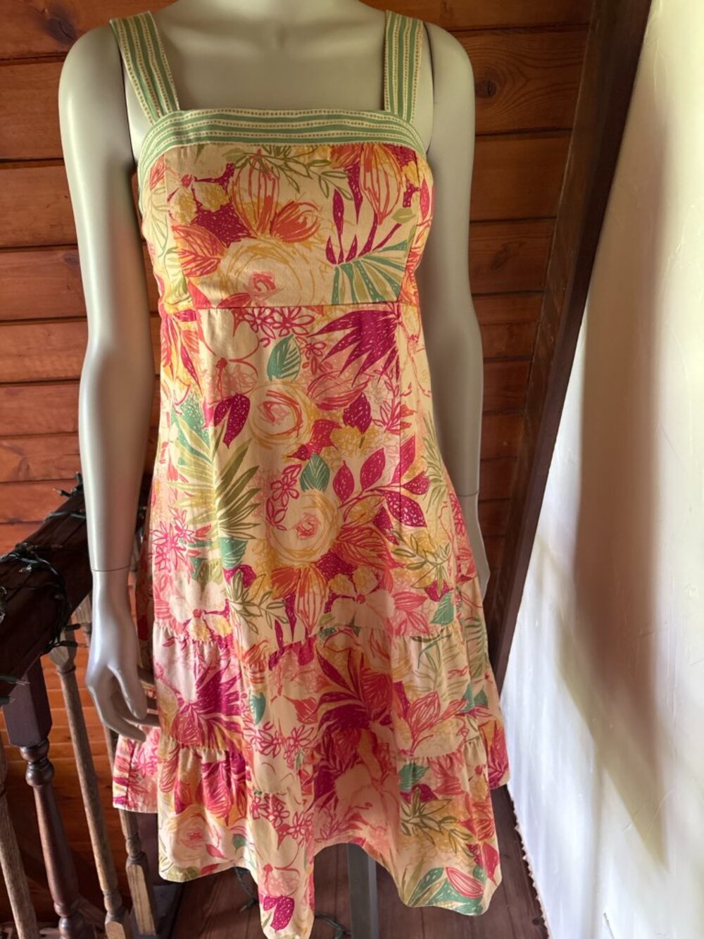 Madison Leigh Petite S Floral Tiered Dress Y2K Cottagecore Square Neck